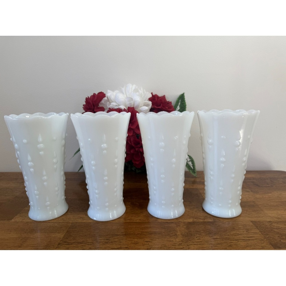 Vintage‎ Hobnail Milk Glass Vases Mid-Century White Glass Vases Retro Wedding